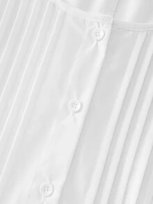 SHEIN LUNE CURVE Plus Size Women Round Neck Button-Up Shirt, Spring/Summer - White - View 5