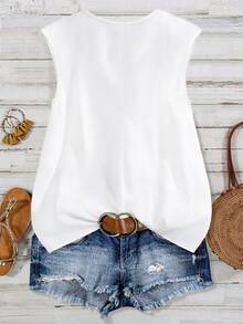 SHEIN LUNE CURVE Plus Size Women Round Neck Button-Up Shirt, Spring/Summer - White - View 2