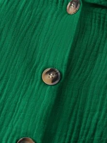 SHEIN LUNE 夏季大码简约纹理短袖翻领衬衫 - 綠色 - 查看 7