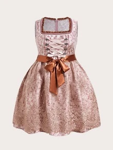 SHEIN Frenchy Plus Size Dirndl Women's German Oktoberfest Lace Patchwork Jacquard Midi Dress - Multicolor - View 8