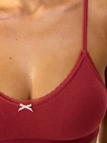 Aralina Women Ribbed Seamless Cute Everyday Bralette With Contrast Bow - Brown - View 4