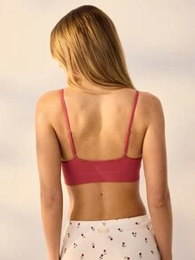 Aralina Women Ribbed Seamless Cute Everyday Bralette With Contrast Bow - Brown - View 2