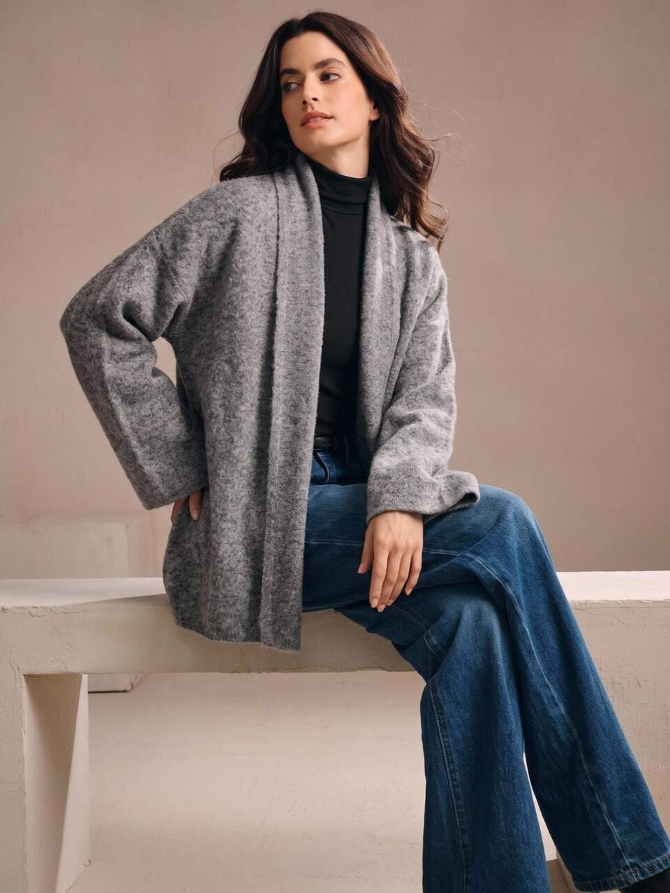 Anewsta Autumn/Winter Elegant Versatile Knit Oversized Shawl Collar Cardigan Jacket, Casual, Formal, Party