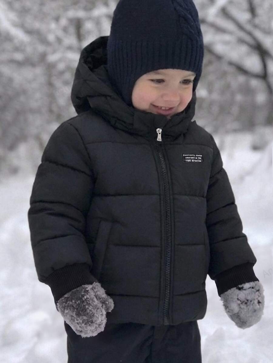 SHEIN Young Boy Padded Coat, Outdoor Street Gentleman Style, Thick Warm, Autumn/Winter - Black - View 1