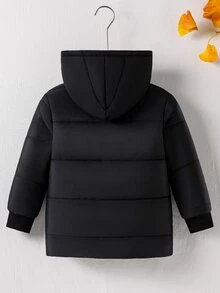 SHEIN Young Boy Padded Coat, Outdoor Street Gentleman Style, Thick Warm, Autumn/Winter - Black - View 2