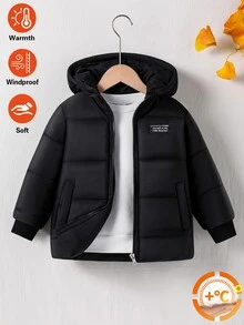SHEIN Young Boy Padded Coat, Outdoor Street Gentleman Style, Thick Warm, Autumn/Winter - Black - View 3