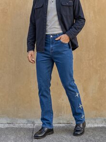 RivetRise Men's Blue Embroidered Horseshoe Flared Jeans - Medium Wash - View 5