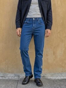 RivetRise Men's Blue Embroidered Horseshoe Flared Jeans - Medium Wash - View 4