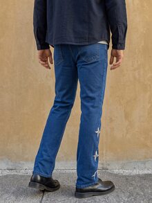 RivetRise Men's Blue Embroidered Horseshoe Flared Jeans - Medium Wash - View 2