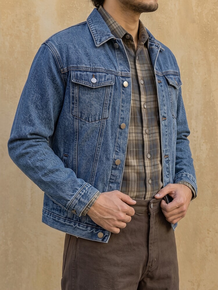 RivetRise Men's Casual Fashion Street Cowboy Style Patchwork Pattern Loose Fit Denim Jacket, Spring/Autumn - Medium Wash - View 4