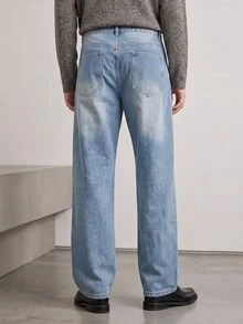 RivetRise Casual Straight-Leg Washed Blue Splatter Paint Artist Jeans, Suitable For Spring And Autumn - Blue - View 2