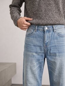 RivetRise Casual Straight-Leg Washed Blue Splatter Paint Artist Jeans, Suitable For Spring And Autumn - Blue - View 6