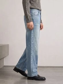 RivetRise Casual Straight-Leg Washed Blue Splatter Paint Artist Jeans, Suitable For Spring And Autumn - Blue - View 5