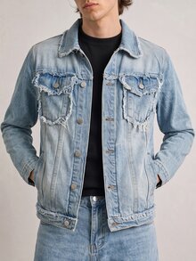 RivetRise Casual Distressed Washed Blue Denim Outfit, Slim Fit, Street Style, Suitable For Spring & Autumn - Blue - View 6