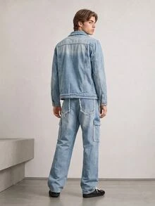RivetRise Casual Distressed Washed Blue Denim Outfit, Slim Fit, Street Style, Suitable For Spring & Autumn - Blue - View 2