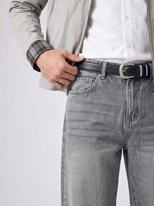 RivetRise Celana Jeans Pria Abu-abu Pudar Model Lurus Longgar - Grey - View 6
