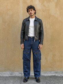 RivetRise Men's Casual Fashion Street Zipper Patchwork Pocket Straight Leg Denim Jeans - Dark Wash - View 3