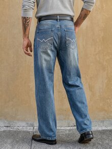 RivetRise Men's Loose Fit Embroidered Blue Denim Jeans - Light Wash - View 2