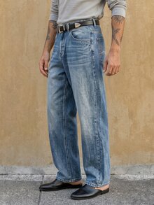 RivetRise Men's Loose Fit Embroidered Blue Denim Jeans - Light Wash - View 5