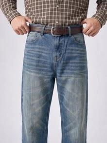 RivetRise Men's Loose Fit Casual Straight Leg Vintage Jeans With Pockets - Medium Wash - View 6