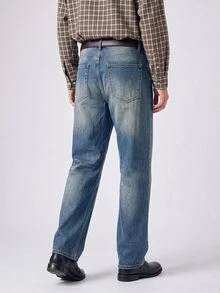 RivetRise Men's Loose Fit Casual Straight Leg Vintage Jeans With Pockets - Medium Wash - View 2