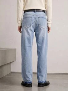 RivetRise Men's Light Blue Frayed Hem Loose Wide Leg Jeans - Light Wash - View 2