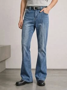 RivetRise Men's Blue Horseshoe Embroidered Slim Fit Flared Jeans - Medium Wash - View 1