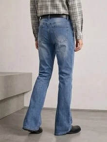 RivetRise Men's Blue Horseshoe Embroidered Slim Fit Flared Jeans - Medium Wash - View 2