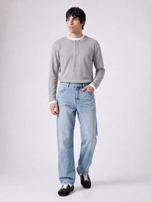 RivetRise Vintage Washed Blue Micro Flare Jeans, Casual Autumn - Blue - View 3