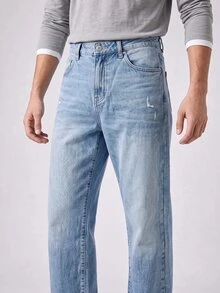 RivetRise Vintage Washed Blue Micro Flare Jeans, Casual Autumn - Blue - View 4