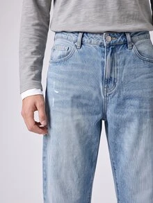 RivetRise Vintage Washed Blue Micro Flare Jeans, Casual Autumn - Blue - View 6