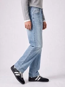 RivetRise Vintage Washed Blue Micro Flare Jeans, Casual Autumn - Blue - View 5