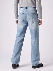 RivetRise Vintage Washed Blue Micro Flare Jeans, Casual Autumn - Blue - View 2