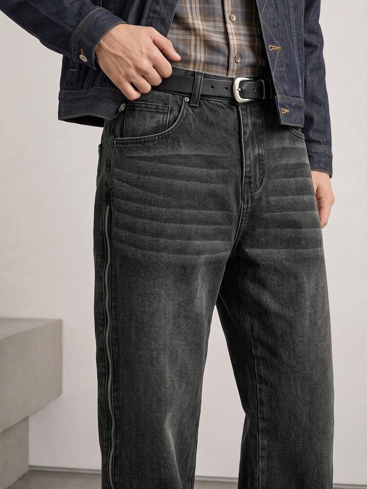 RivetRise Men's Loose Fit Pockets Wide Leg Jeans Men Straight Leg Jeans Straight Leg Zipper Black Street Going Out For Boyfriend & Husband - Black - View 5