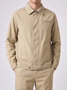 RivetRise Casual Apricot & Light Grey Slim Straight Turnover Collar Washed Denim Suit, Autumn - Apricot - View 6