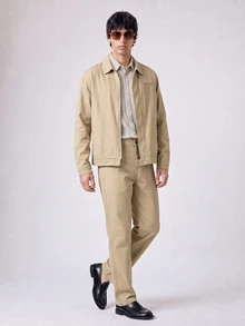 RivetRise Casual Apricot & Light Grey Slim Straight Turnover Collar Washed Denim Suit, Autumn - Apricot - View 3
