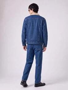 RivetRise Men's Retro Aqua Blue Denim Suit,Single-Breasted Long Sleeve Trucker Jacket And Pants Set,Autumn Holiday Casual Washed Western Style Work Clothes - Medium Wash - View 2