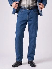 RivetRise Men's Retro Aqua Blue Denim Suit,Single-Breasted Long Sleeve Trucker Jacket And Pants Set,Autumn Holiday Casual Washed Western Style Work Clothes - Medium Wash - View 5