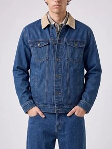 RivetRise Men's Retro Aqua Blue Denim Suit,Single-Breasted Long Sleeve Trucker Jacket And Pants Set,Autumn Holiday Casual Washed Western Style Work Clothes - Medium Wash - View 6
