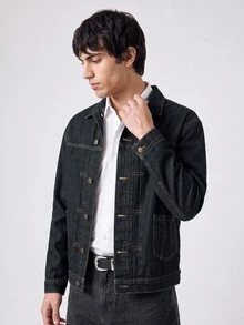 RivetRise Men Washed Blue College Denim Jackets  Hang Out Washed Denim Coat For Boyfriend & Husband Vintage Jacket - Dark Wash - View 4