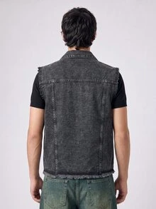 RivetRise Men's Single-Breasted Casual Pocket Denim Vest Jacket - Grey - View 2