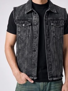 RivetRise Men's Single-Breasted Casual Pocket Denim Vest Jacket - Grey - View 4