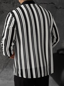 SLATEMANN Men's Mature Casual Mesh Patchwork Shirt - Black and White - View 2