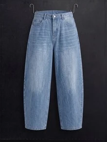 Manfinity Denimwave Y2K Vintage Streetwear Men's Light Blue Washed Distressed Loose Barrel Leg Baggy Jeans - Light Wash - View 1