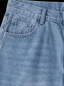 Manfinity Denimwave Y2K Vintage Streetwear Men's Light Blue Washed Distressed Loose Barrel Leg Baggy Jeans - Light Wash - View 4