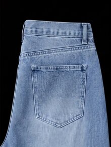 Manfinity Denimwave Y2K Vintage Streetwear Men's Light Blue Washed Distressed Loose Barrel Leg Baggy Jeans - Light Wash - View 5