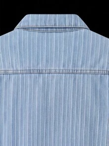Manfinity Denimwave 男士长袖单排扣休闲牛仔提花宽松夹克 - 淺色水洗藍 - 查看 4