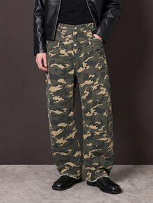 Manfinity Denimwave Men's Adjustable Waist Camouflage Barrel Leg Pants, Streetwear Style Camo Sweats - Multicolor - View 2