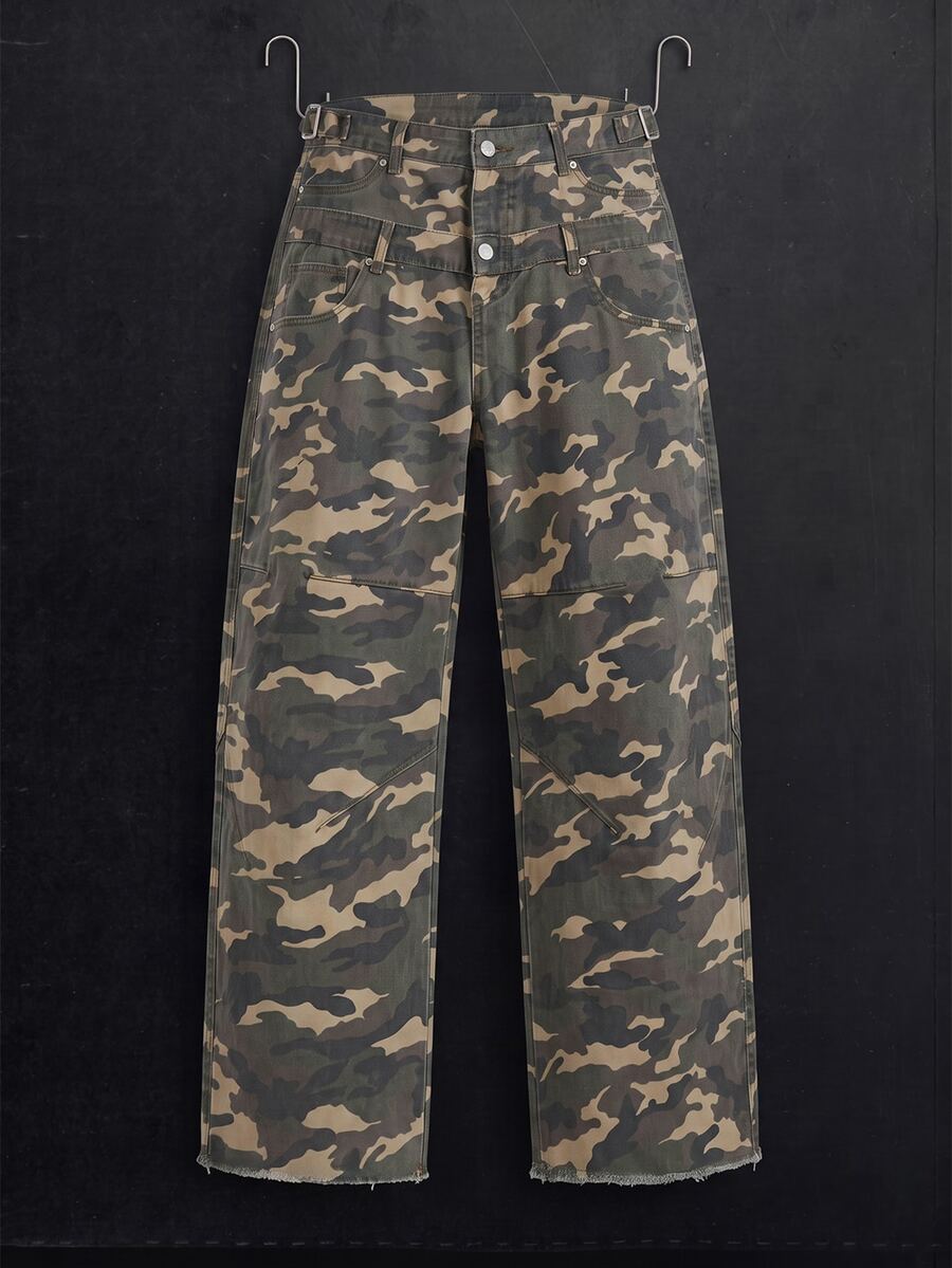 Manfinity Denimwave Men's Adjustable Waist Camouflage Barrel Leg Pants, Streetwear Style Camo Sweats - Multicolor - View 1