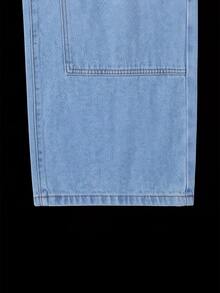 Manfinity Denimwave Men's Casual Washed Tiger Print Distressed Straight Leg Jeans Blue Baggy Jeans Men - Light Wash - View 4
